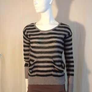 Sarsaparilla Striped Black and Gray Women's Sweater Small